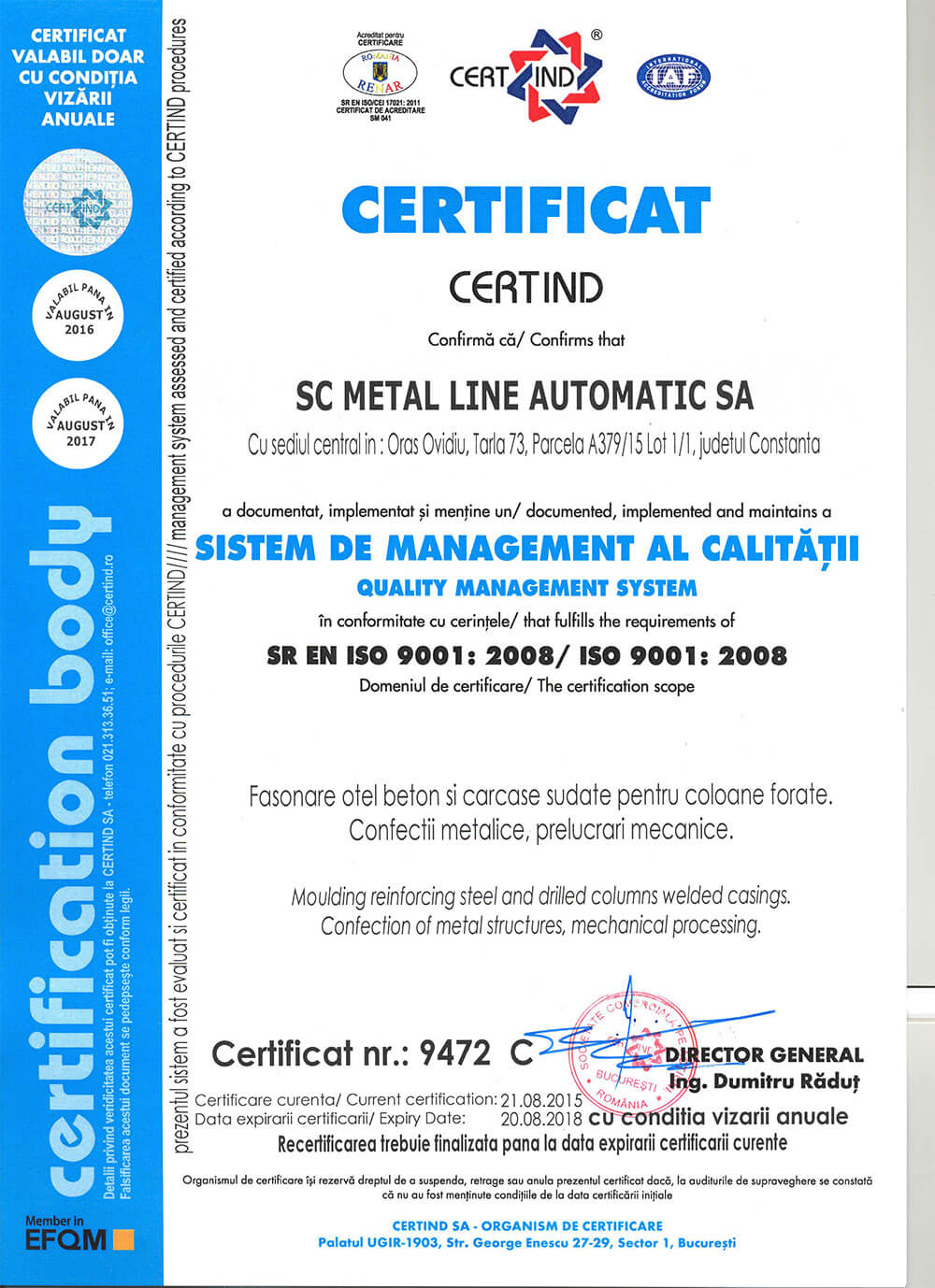 certificat de calitate